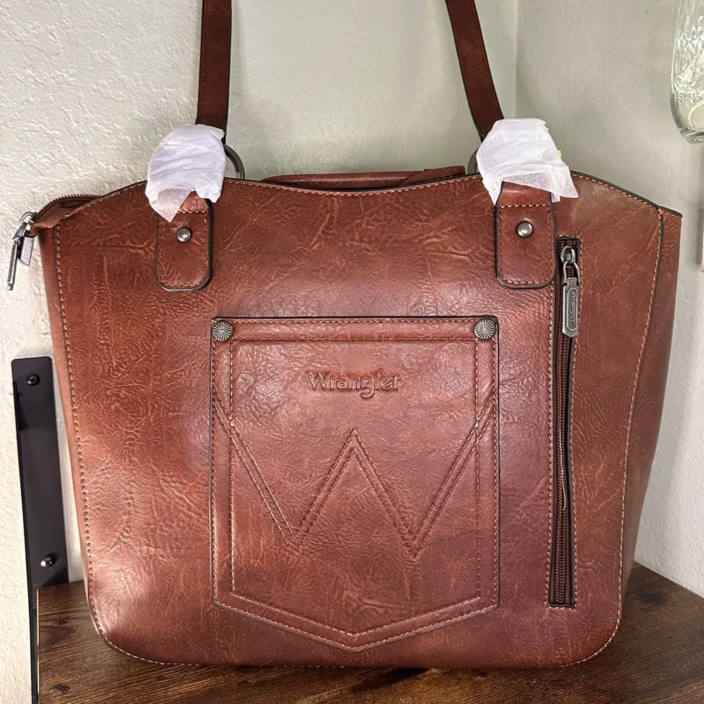 Wrangler Studded Brown Faux Leather Tote Bag - Picture 3 of 9